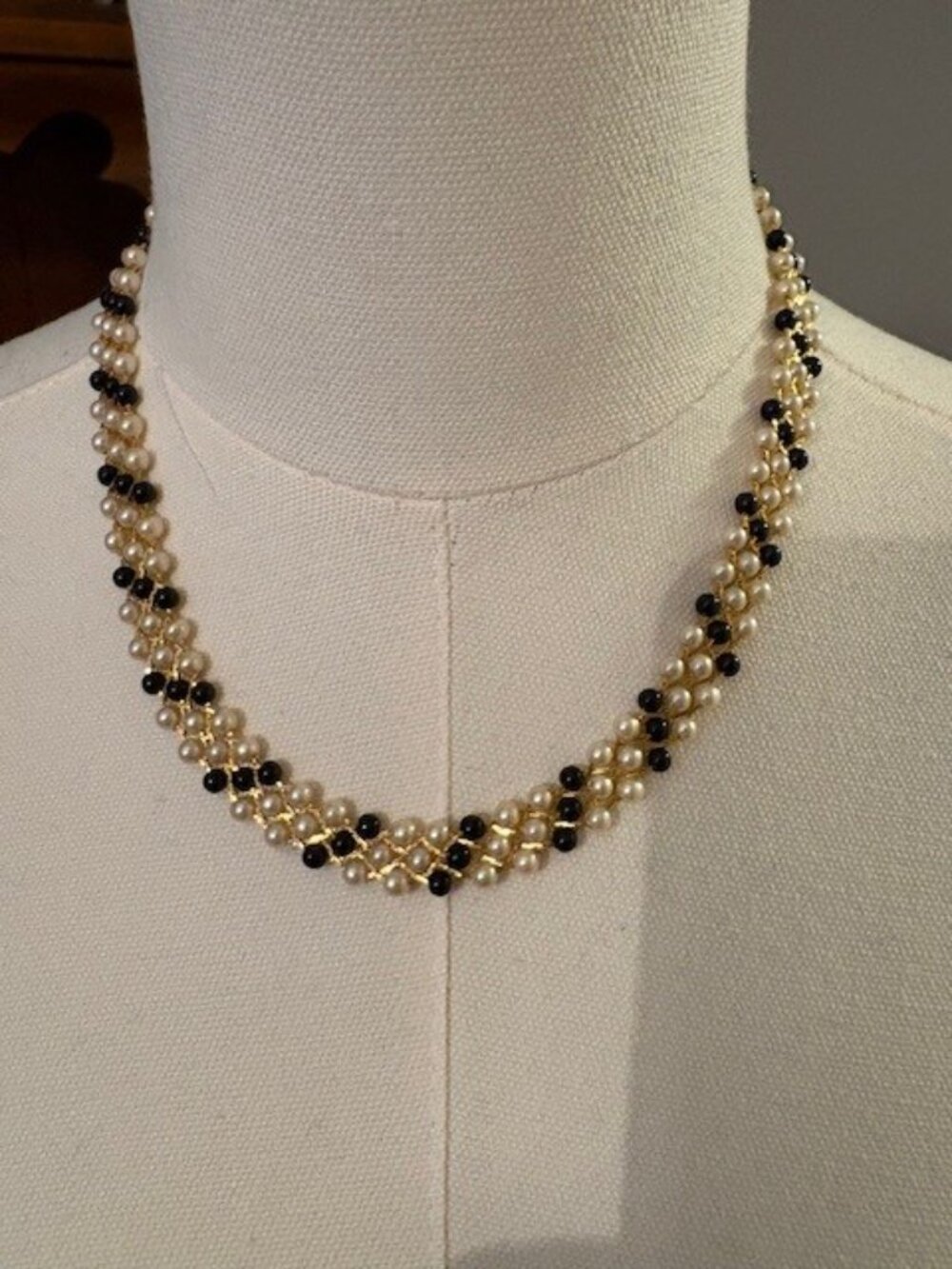 Napier Faux Pearl Gold Tone and Black Necklace and Bracelet